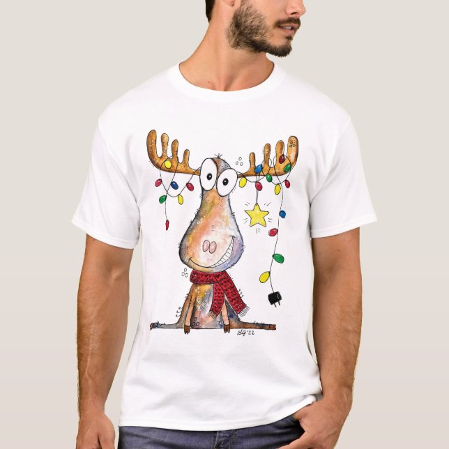 Cute Whimsical jul Moose T Shirt (Framsida)