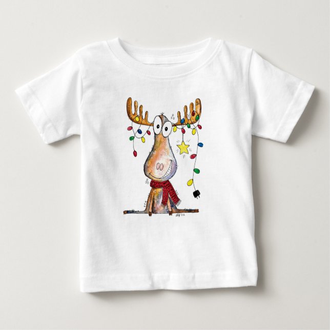 Cute Whimsical jul Moose T Shirt (Framsida)