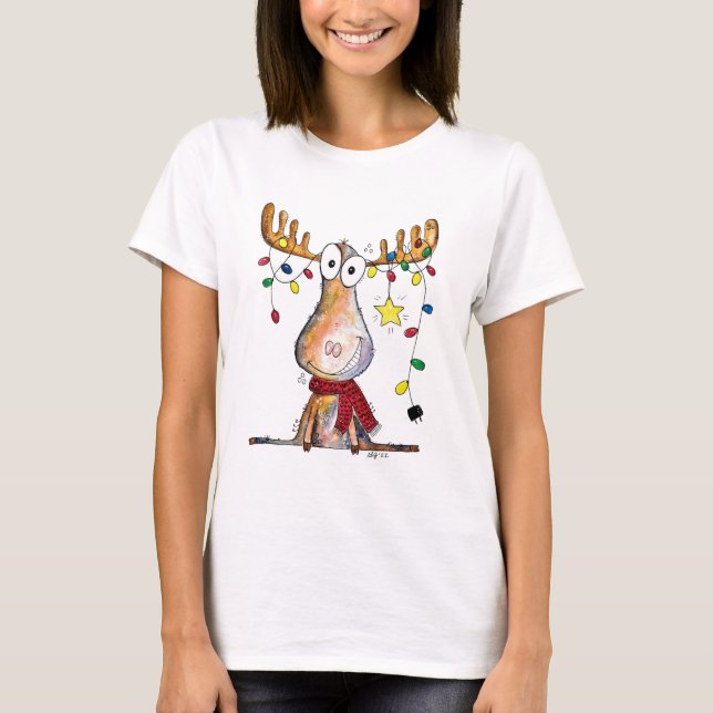 Cute Whimsical jul Moose T Shirt (Framsida)