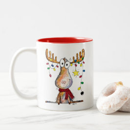 Cute Whimsical jul Moose Två-Tonad Mugg