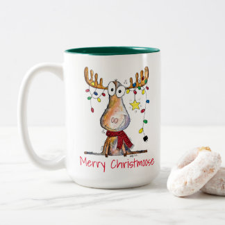 Cute Whimsical jul Moose Two-Tone Coffee Mugg