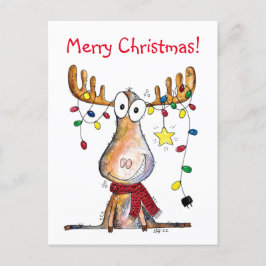 Cute Whimsical jul Moose Vykort