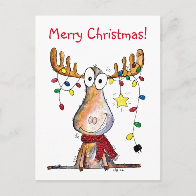 Cute Whimsical jul Moose Vykort (Framsida)