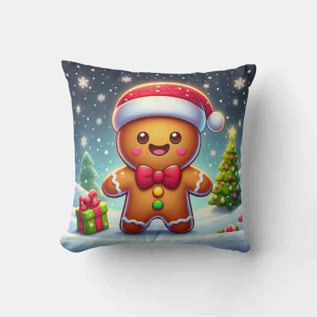 Cute Whimsical jul/vinterpepparkaksgubbe Kudde (Framsida)