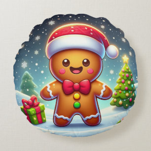 Cute Whimsical jul/vinterpepparkaksgubbe Rund Kudde