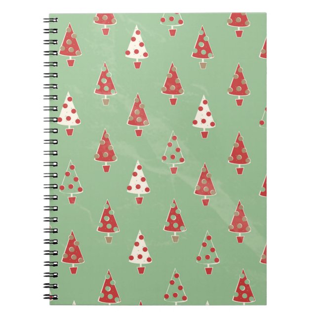 Cute Whimsical Julgran Mönster Anteckningsbok Med Spiral (Framsidan)