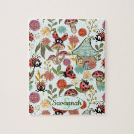 Cute Whimsical Ladybugs Mushroom Flowers Monogram Pussel