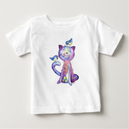 Cute Whimsical Lila Cat with Birds T Shirt