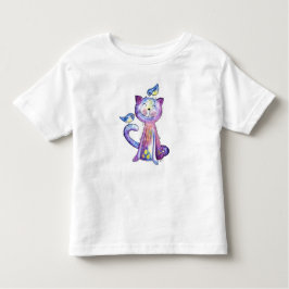 Cute Whimsical Lila Cat with Birds T Shirt