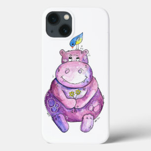 Cute Whimsical Lila Hippo