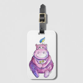 Cute Whimsical Lila Hippo Bagagebricka