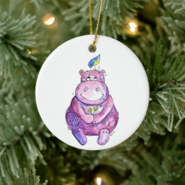 Cute Whimsical Lila Hippo Julgransprydnad Keramik