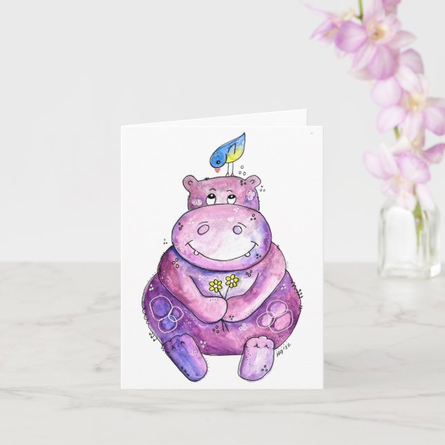 Cute Whimsical Lila Hippo Kort (Orkide)