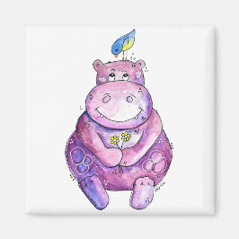 Cute Whimsical Lila Hippo Magnet