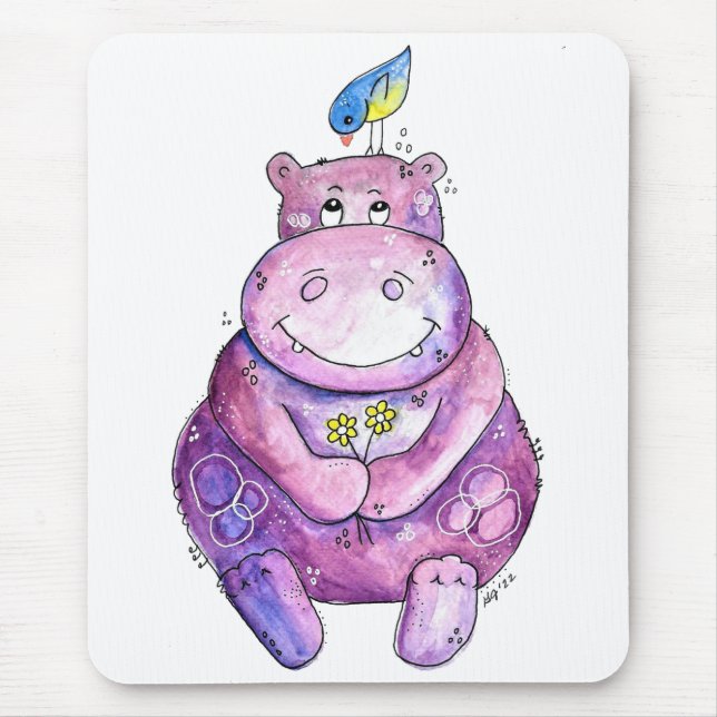 Cute Whimsical Lila Hippo Musmatta (Framsidan)