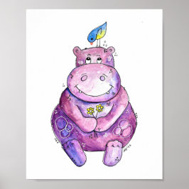 Cute Whimsical Lila Hippo Poster