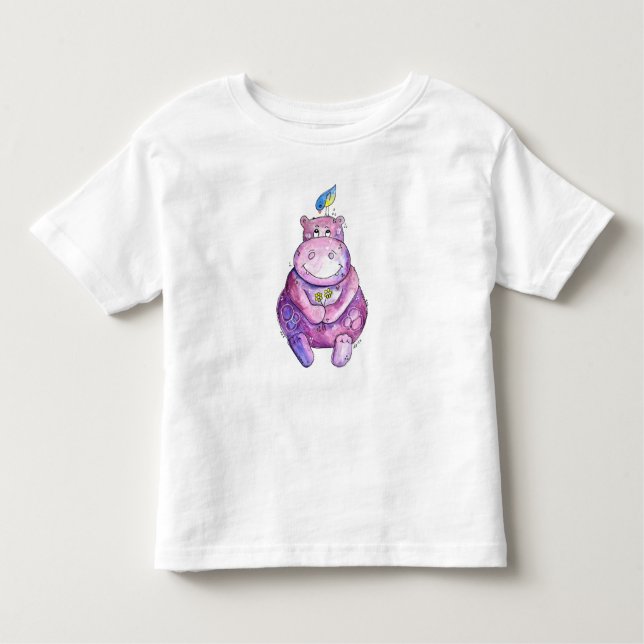 Cute Whimsical Lila Hippo T Shirt (Framsida)