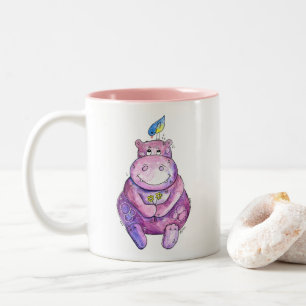 Cute Whimsical Lila Hippo Två-Tonad Mugg