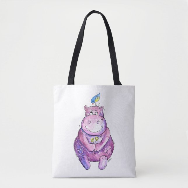 Cute Whimsical Lila Hippo Tygkasse (Framsida)