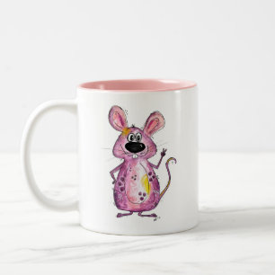 Cute Whimsical Lila Mouse Två-Tonad Mugg