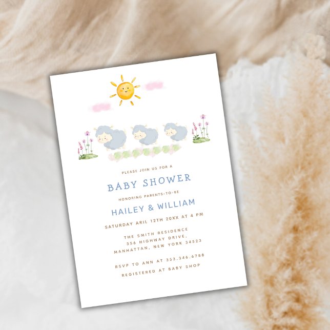 Cute Whimsical Little Sheep Baby Shower Inbjudningar (Cute Whimsical Little Sheep Baby Shower Invitation)