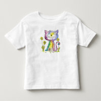 Cute Whimsical Lycklig Cat med Gula blommor