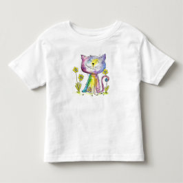 Cute Whimsical Lycklig Cat med Gula blommor T Shirt