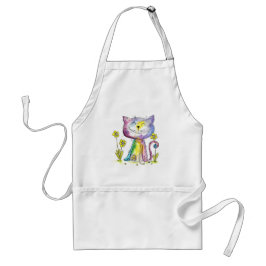 Cute Whimsical Lycklig Cat med Gult Flower Förkläde