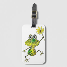 Cute Whimsical Lycklig Frog Bagagebricka