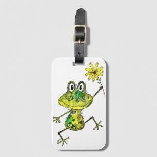 Cute Whimsical Lycklig Frog Bagagebricka