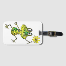 Cute Whimsical Lycklig Frog Bagagebricka