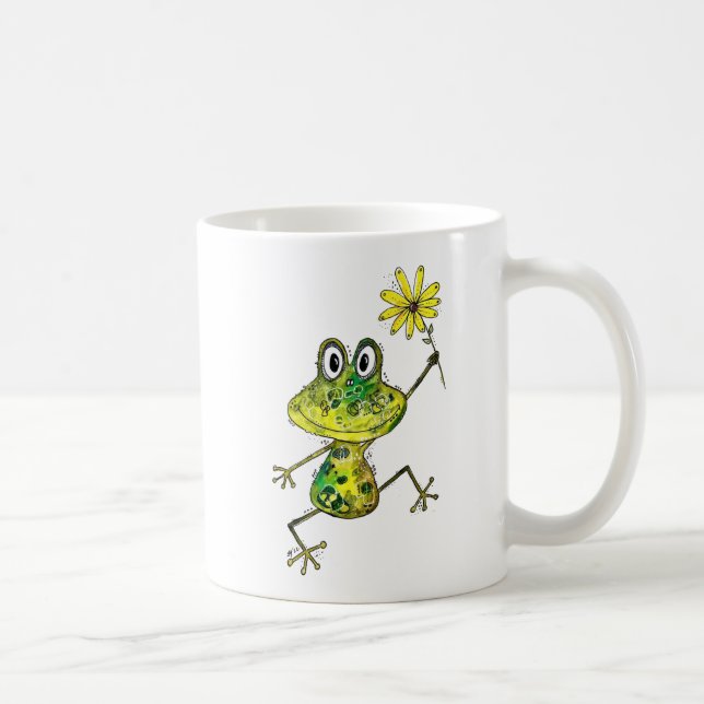 Cute Whimsical Lycklig Frog Kaffemugg (Höger)