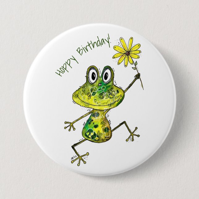 Cute Whimsical Lycklig Frog Knapp (Framsida)