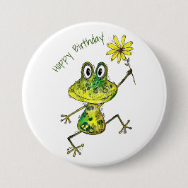 Cute Whimsical Lycklig Frog Knapp