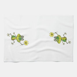 Cute Whimsical Lycklig Frog Kökshandduk