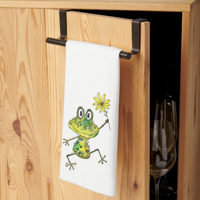 Cute Whimsical Lycklig Frog Kökshandduk (Thirds Fold)