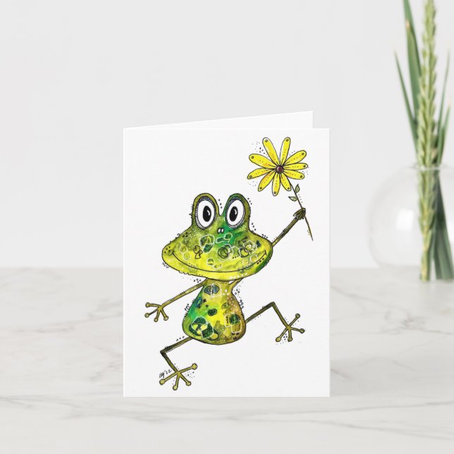 Cute Whimsical Lycklig Frog Kort (Framsida)