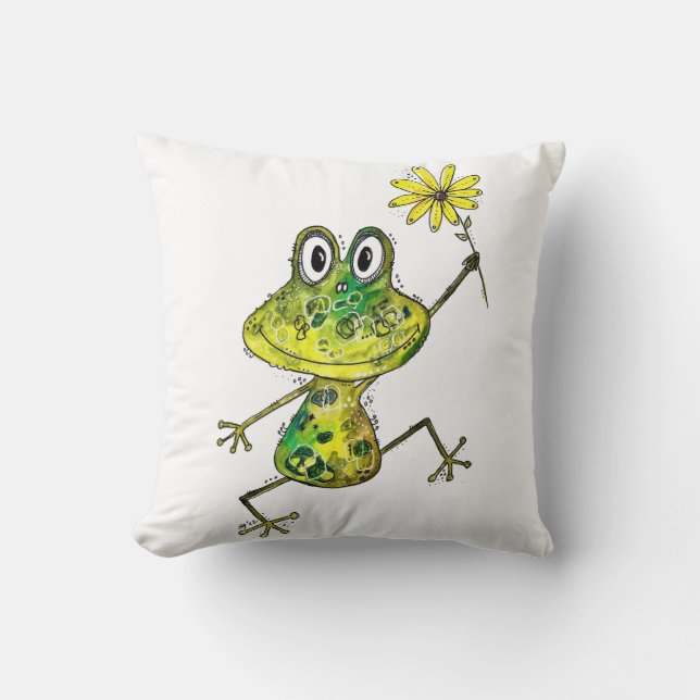 Cute Whimsical Lycklig Frog Kudde (Framsida)