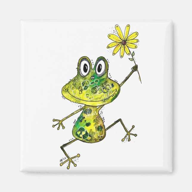 Cute Whimsical Lycklig Frog Magnet (Framsidan)