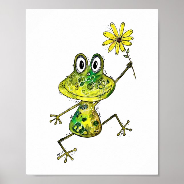Cute Whimsical Lycklig Frog Poster (Framsidan)
