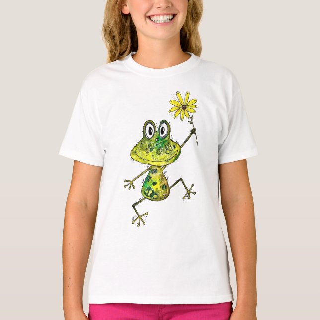 Cute Whimsical Lycklig Frog T Shirt (Framsida)