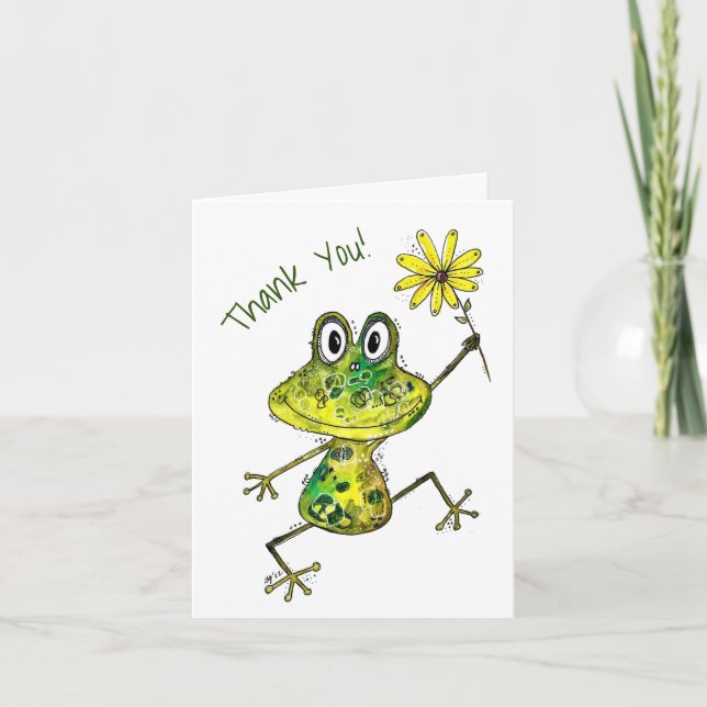Cute Whimsical Lycklig Frog Tack Kort (Framsida)