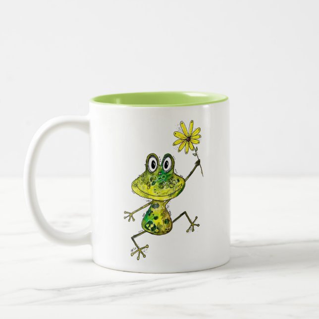 Cute Whimsical Lycklig Frog Två-Tonad Mugg (Vänster)