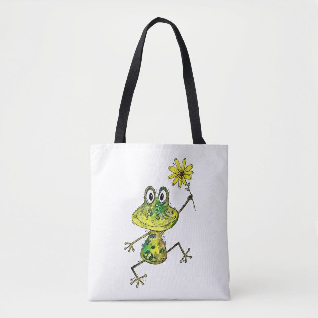 Cute Whimsical Lycklig Frog Tygkasse (Framsida)