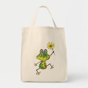 Cute Whimsical Lycklig Frog Tygkasse