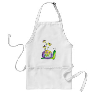 Cute Whimsical Lycklig Snigel med Gula blommor Förkläde