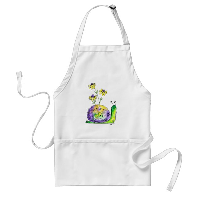 Cute Whimsical Lycklig Snigel med Gula blommor Förkläde (Framsidan)