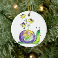 Cute Whimsical Lycklig Snigel med Gula blommor