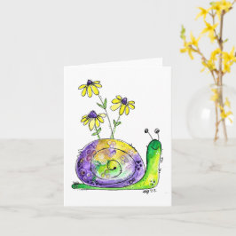 Cute Whimsical Lycklig Snigel med Gula blommor Kort