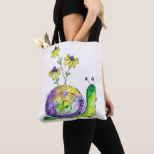 Cute Whimsical Lycklig Snigel med Gula blommor